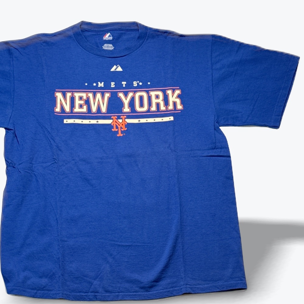 Majestic New York Mets T Shirt Legacy Double Sided Blue MLB Baseball Tee Large